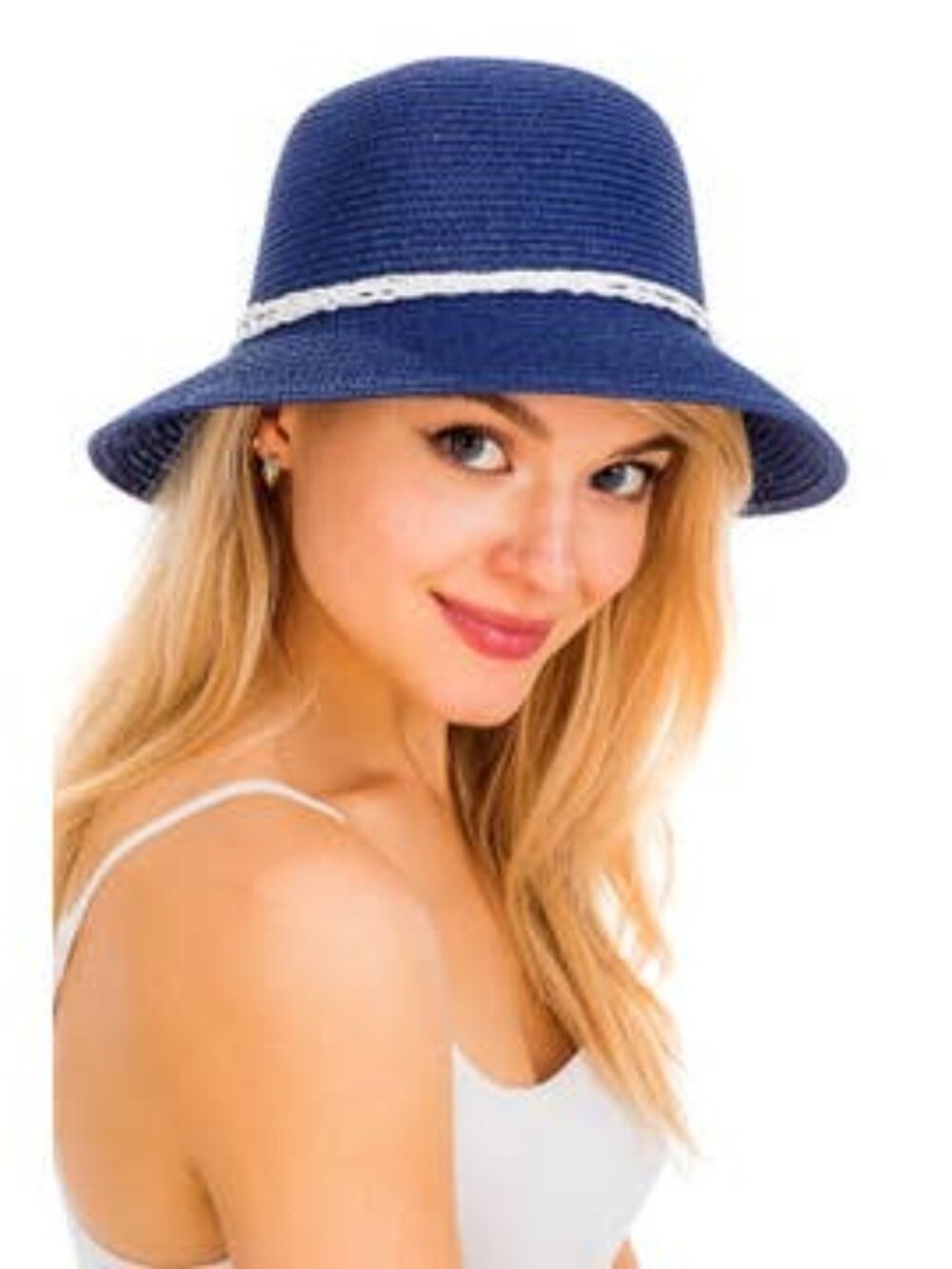 Anchor Silver Pendant Summer Wear Sun Hat Navy